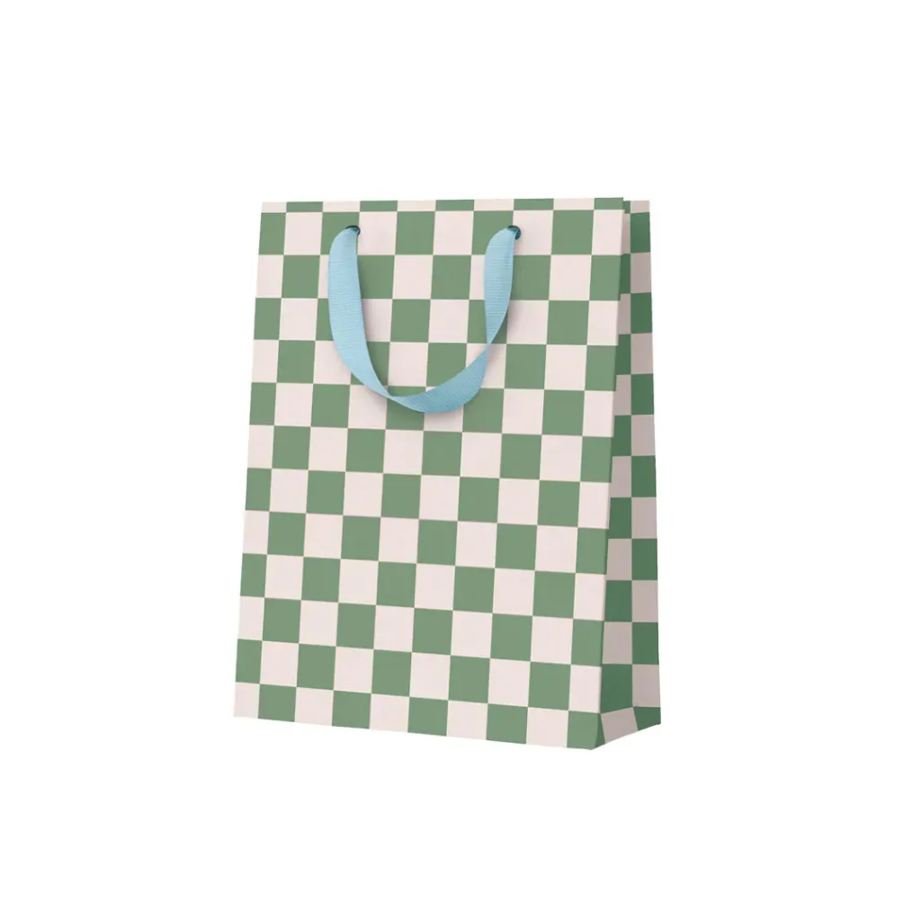 Gift Bag Medium Khaki Checkerboard