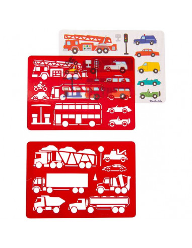 [MO-6019] Set de pochoirs à dessin Les véhicules Moulin Roty