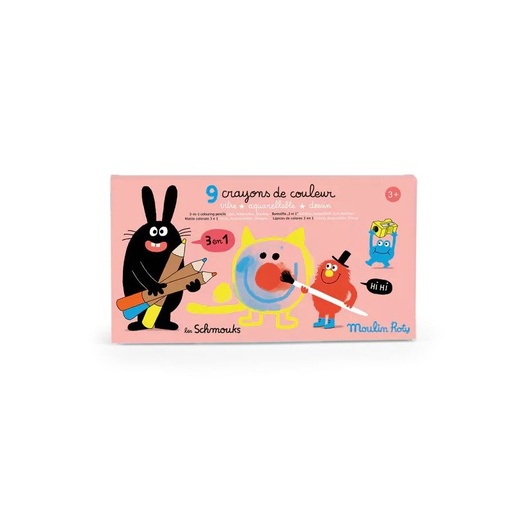 [MO-6078] 9 crayons de couleur 3 en 1 Les Schmouks Moulin Roty