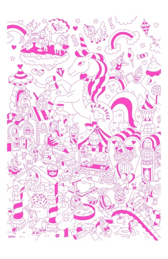 [OM-6031] Poster géant à colorier - Licorne, Paradis & Arc-en-ciel