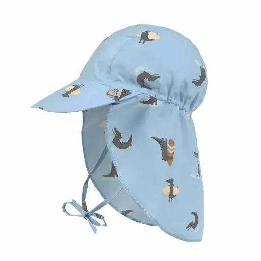 [LA-3150] Casquette protège nuque Anti UV Crocodile Bleu ciel 3-6 mois Lassig