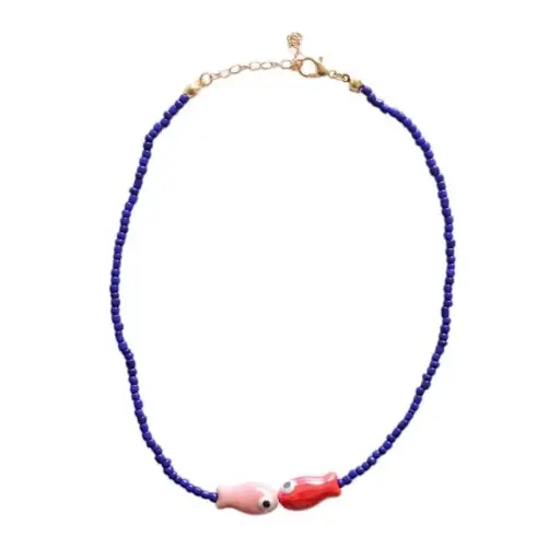 [LE-1860] Collier en perles bleu Poissons