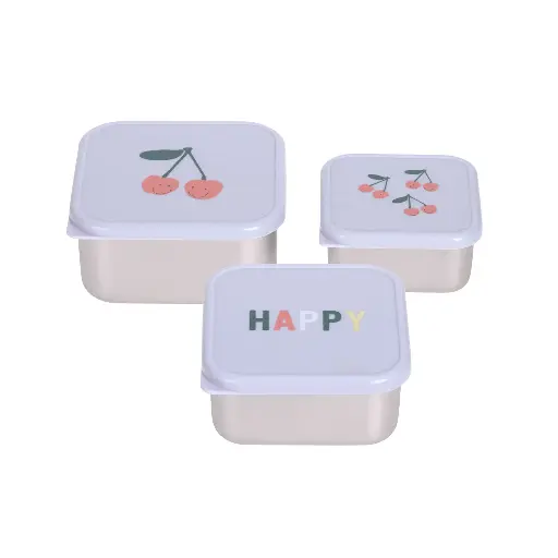 [LA-2565] Lot de 3 boites à gouter Inox Happy Fruits Cerise