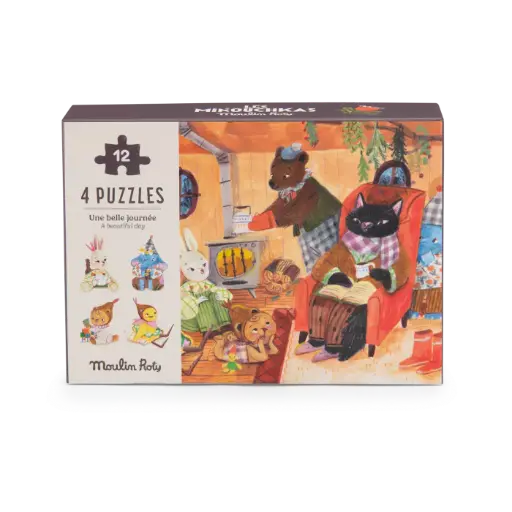 [MO-4406] 4 mini puzzles Une belle journée (4x12 pcs) Les Minouchkas