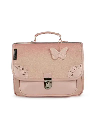[CA-9673] Petit cartable avec empiècements ajourés rose
