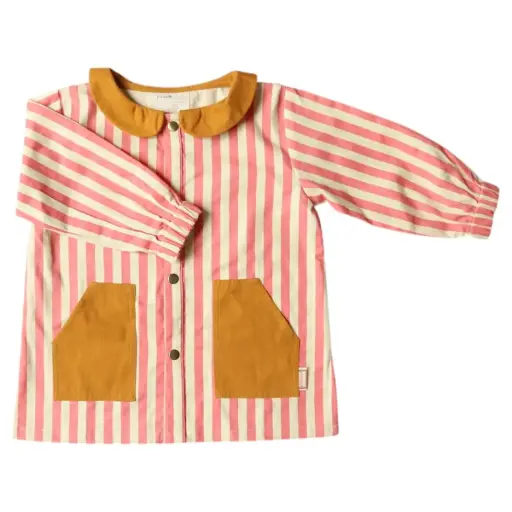 [PE-2454] Tablier d'école enfant rayé rose 3-4 ans