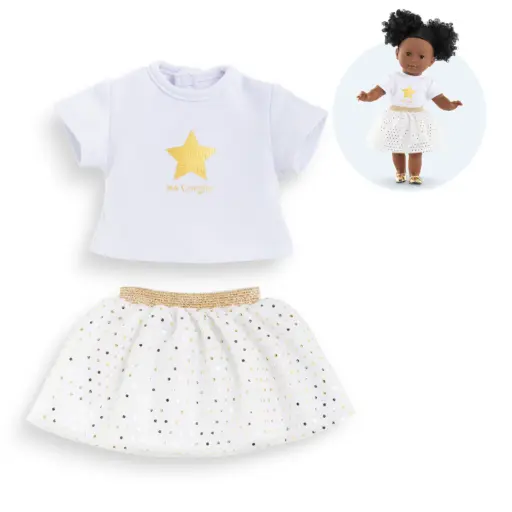 [CO-2906] Ensemble Jupe & T Shirt Ivoire et Or Corolle 36 cm