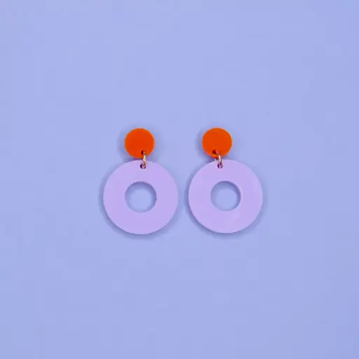 Boucles d'oreilles cercle colorblock orange/lilas 