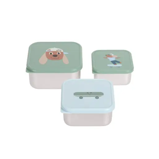 [LA-3669] Lot de 3 boîtes à goûter inox Tiny Team Chien Lassig