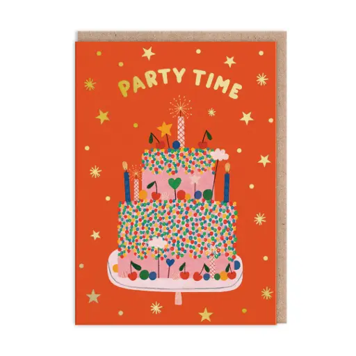 [OH-1896] Party Time Red Cake Birthday Card 