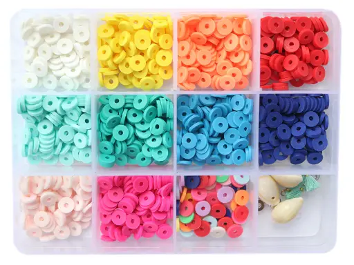 [PE-7263] Boite de 11 couleurs de perles heishi 6 mm POP + accessoires