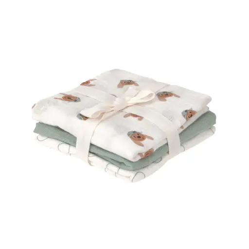 [LA-6974] Swaddle & Burp Blanket M Tiny Team Dog Lot de 3 60*60 cm