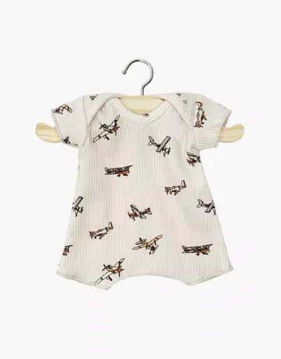 [MI-3750] Body Shorty en maille côtelée Petits avions beige Babies Minikane