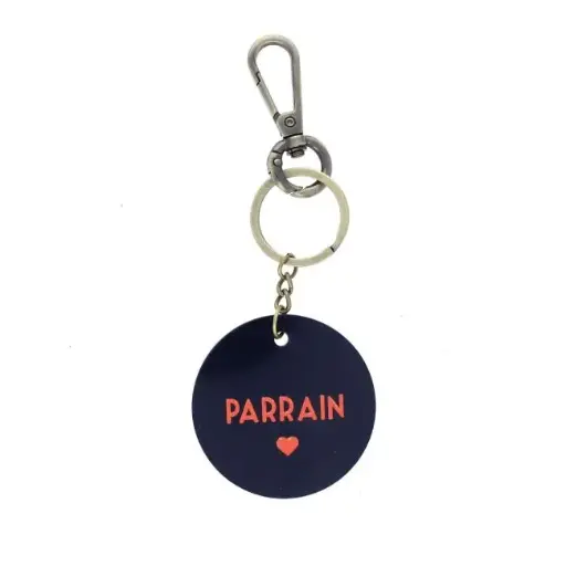 [PE-8905] Porte-clés en résine rond bleu nuit parrain