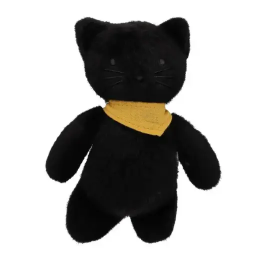 [PE-3062] Peluche chat noir bandana moutarde