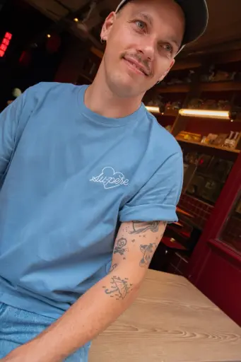 [TA-8047] T-shirt homme Su-Père bleu Taille L Tajinebanane