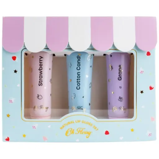 [OH-3465] Coffret de 3 Lipgloss parfumés (fraise, barbe à papa et raisin)